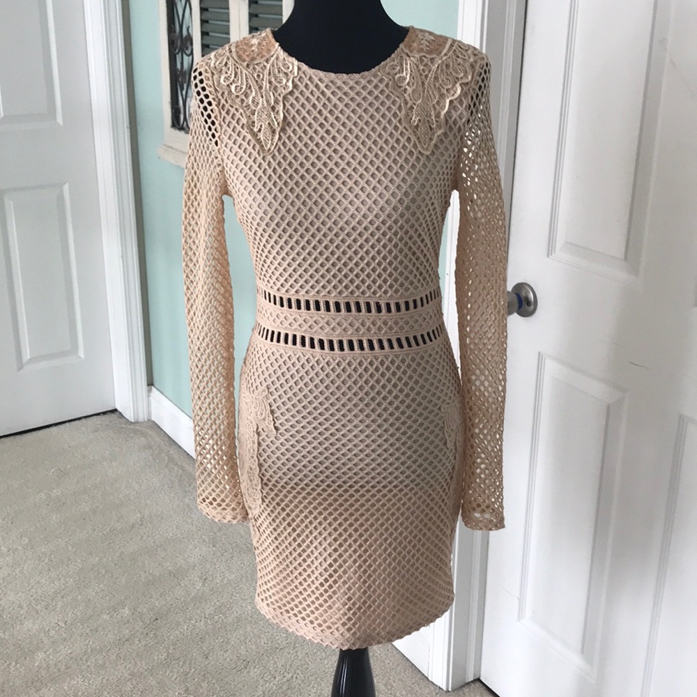 Embroidered woven body con dress